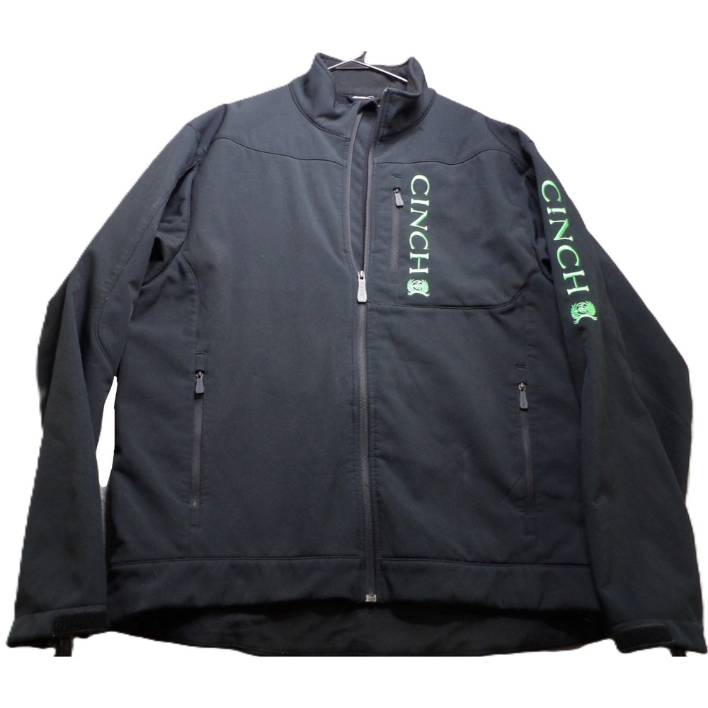 Cinch Softshell Jacket Men XL Black Full Zip Embroidered Logo Western Ranch Coat
